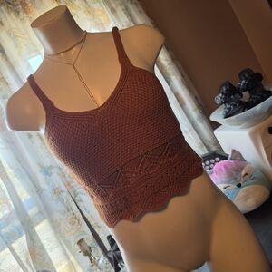 Ultra Flirt Rust Knit Scalloped Crop Tank